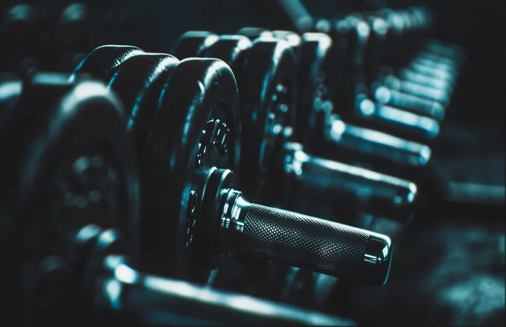 Rack of dumbbells ready for an upper body strength class