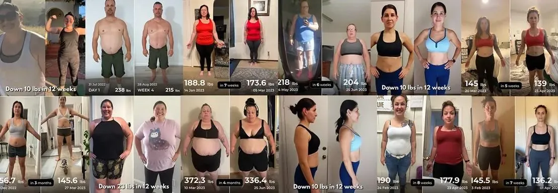 Strip of member before and after photos with their weights and dates